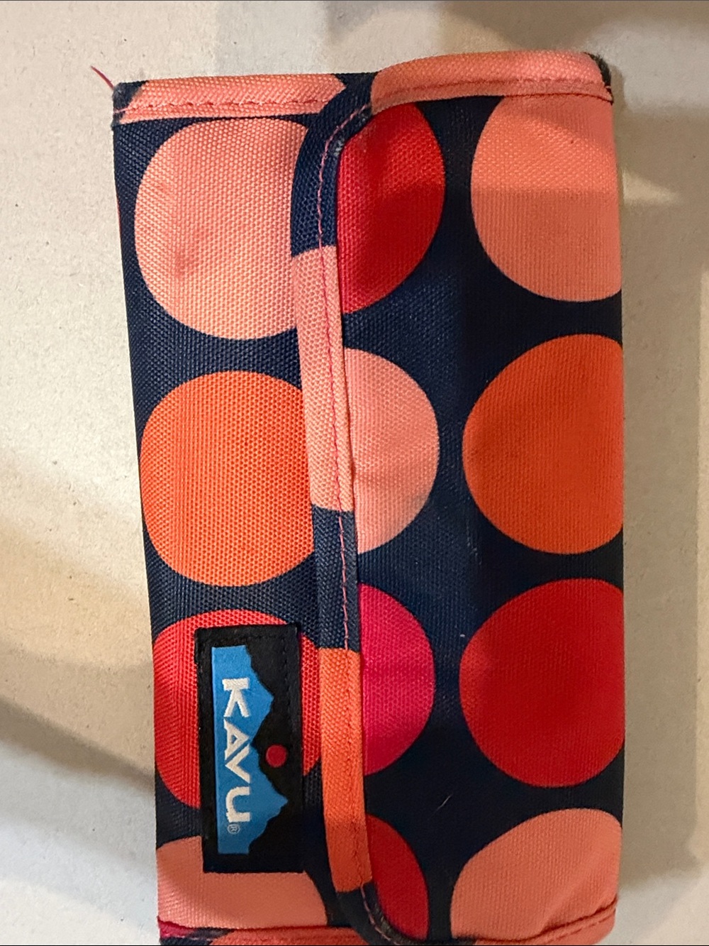 Kavu Kids Navy Wallet with Coral & Red Polka Dots